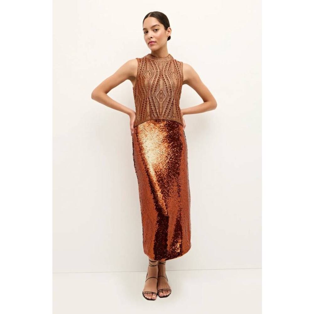 Marie Oliver Wray Sequin Midi Skirt 395-217-119 in Cinnamon Size 2 XS NEW NWT